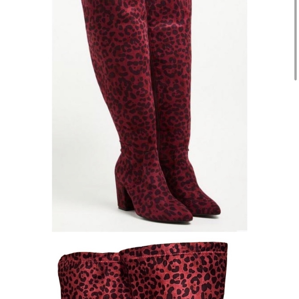 Leopard Print Over-the-Knee Boots - Red